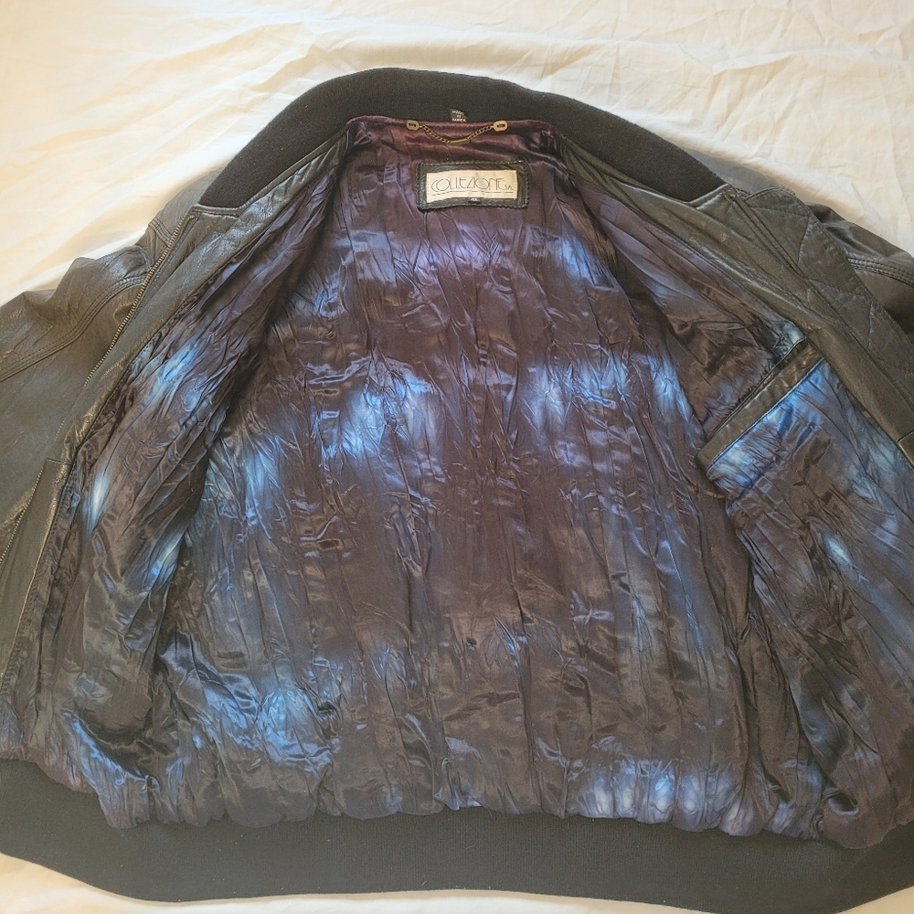 Vintage Collezione SA Leather Bomber Jacket Black Aviator Mens 42 Made in Korea - Picture 10 of 16